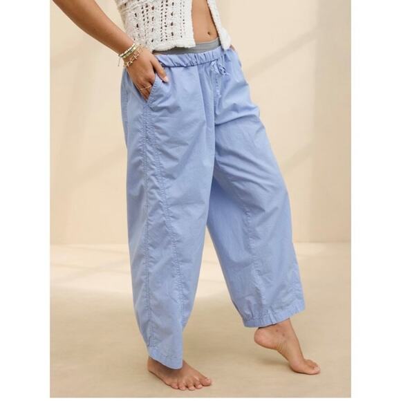 NWT Aerie Wide Leg Its Poplin Beach Pants Cotton Lounge Blue XL - Picture 1 of 6